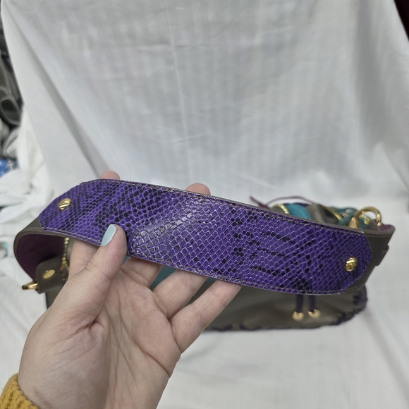 Hot In Hollywood Teal & Purple Studded Fringe Shoulder Bag - Picture 7 of 10